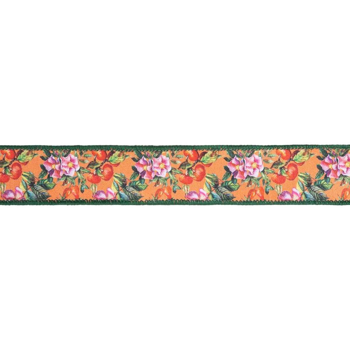 Fall Floral Wired Dupioni Ribbon with Green Backing | 1.5 Inch