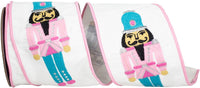 Pink & Turquoise Embroidered Nutcracker Ribbon | 4”