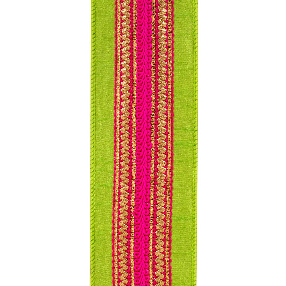 Regal Stripe Ribbon in Lime & Fuchsia | 2.5”