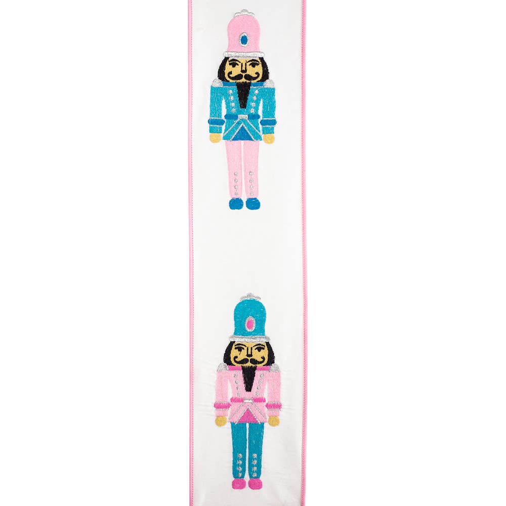 Pink & Turquoise Embroidered Nutcracker Ribbon | 4”