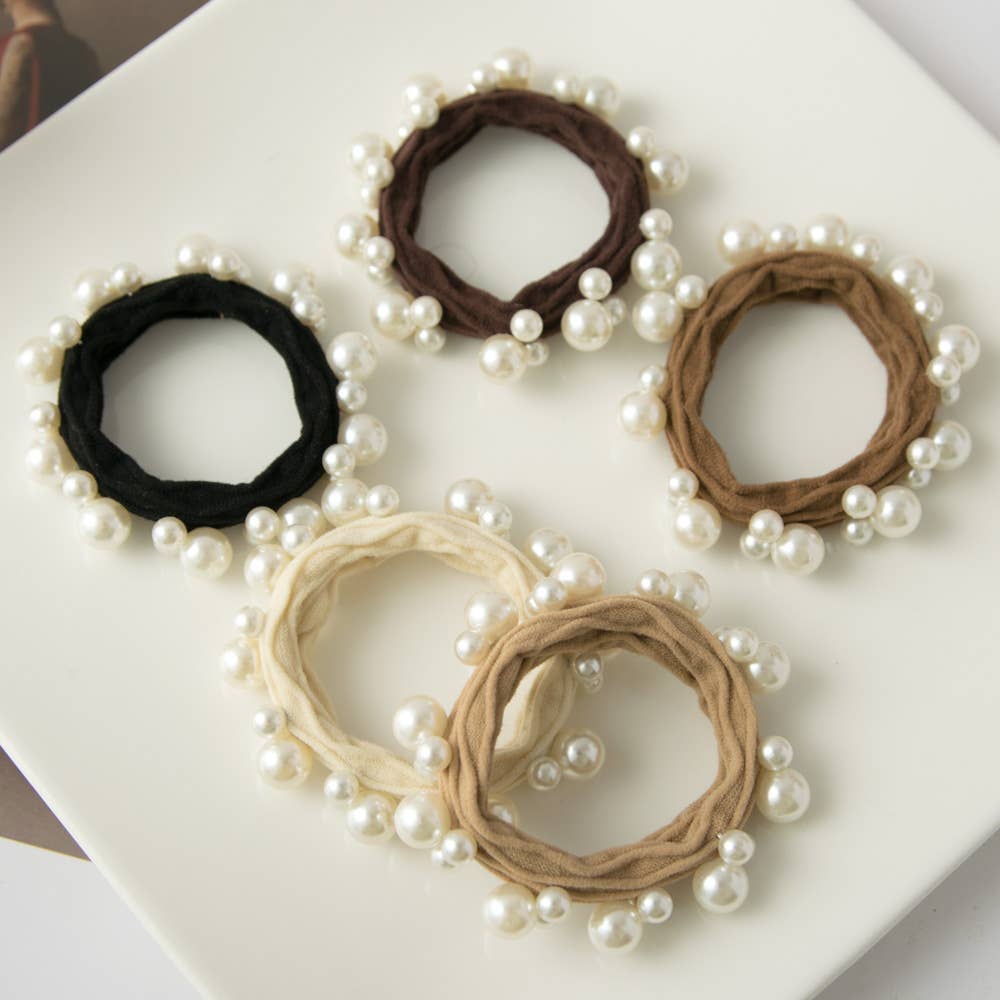 Textured Seamless Pearl Hair Ties (Set of 5): Assorted