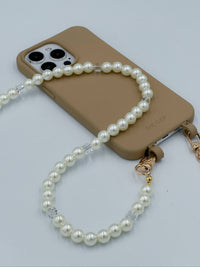 Audrey crossbody strap, pearl phone strap, gold cell phone strap, handmade phone accessory, crossbody phone strap, Cape Cod phone strap, detachable phone strap, imitation pearl strap, stylish phone accessory