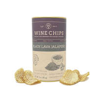 Black Lava Jalapeño Wine Chips featuring black lava sea salt and jalapeño seasoning in a 3 oz tube.