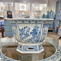 Chinoiserie style blue and white porcelain hand painted decorative bowl
