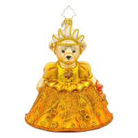 Christopher Radko A Muffy Millennium Memory glass Christmas ornament featuring a crowned Muffy bear in an elaborate golden gown.