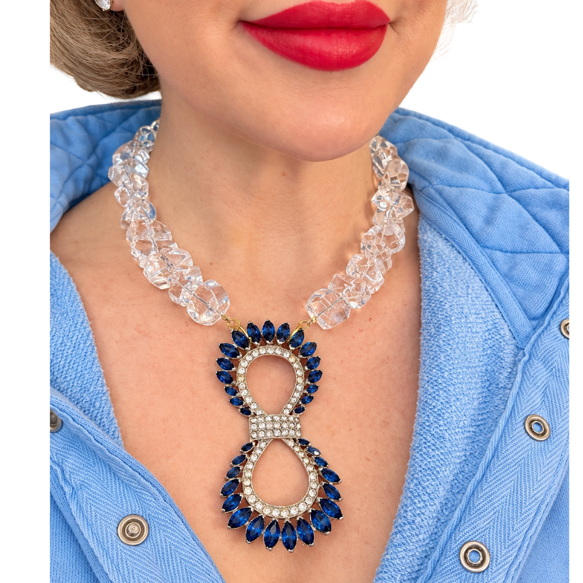 Made in the Deep South | 1930s Art Deco Sapphire-Blue Brooch & Quartz Necklace