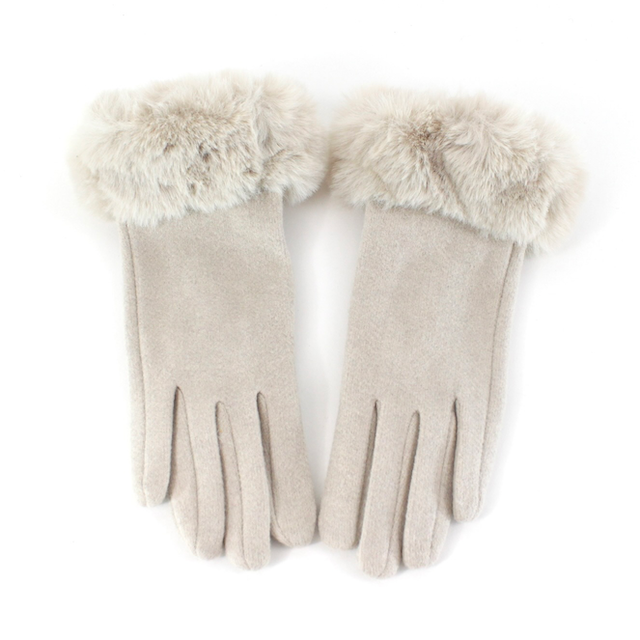 Cream ivory Bel Air touchscreen winter gloves with plush matching faux fur cuffs.