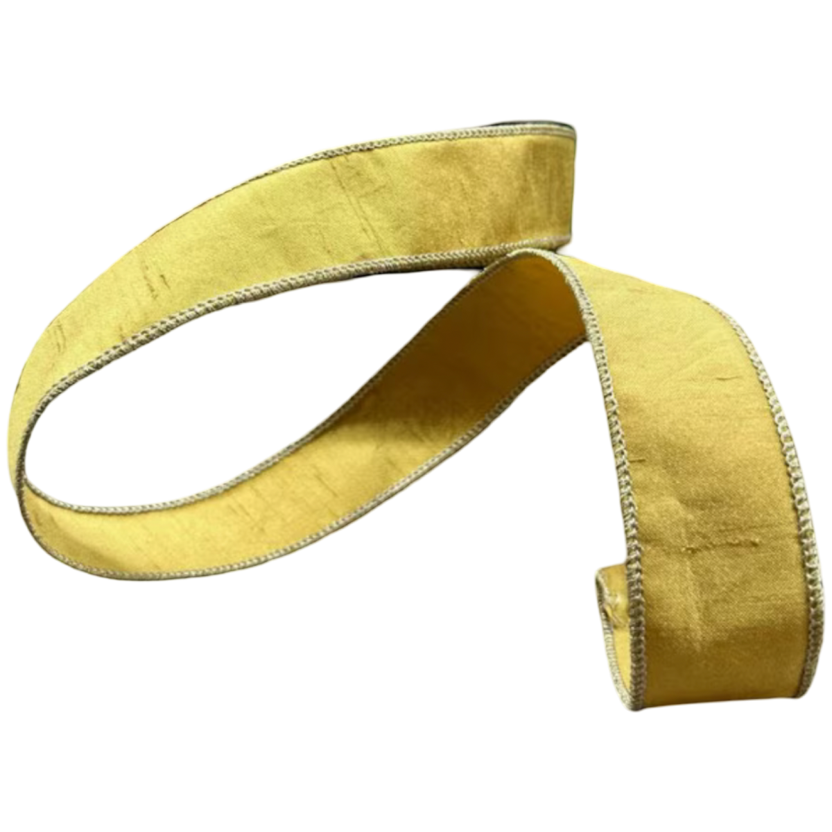 D. Stevens metallic gold wired ribbon, 1.5 inches wide, available by the yard or 10-yard roll.