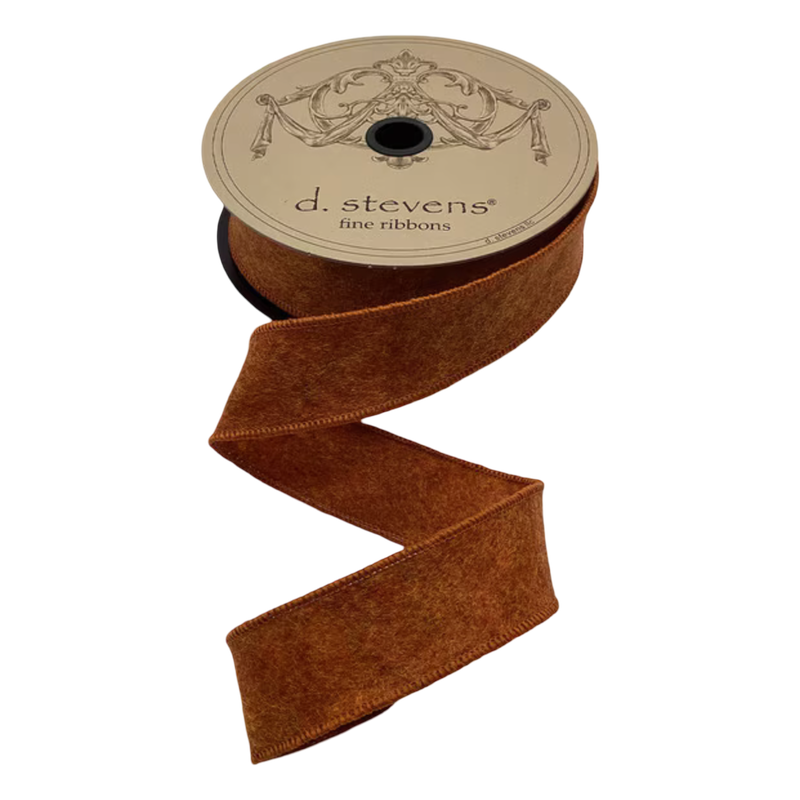 D. Stevens sienna heathered felt wired ribbon, 1.5 inches wide, available by the yard or 10-yard roll.