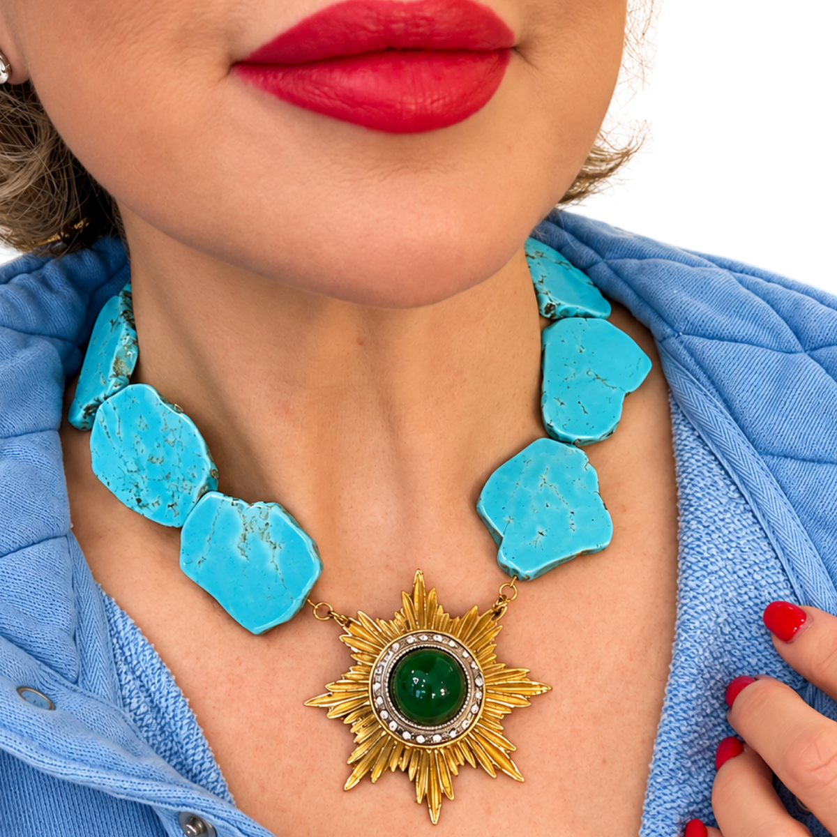 Made in the Deep South | 1960s Sunburst Brooch & Turquoise Agate Statement Necklace
