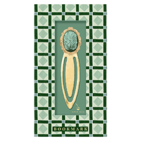 Good Juju Ink Mosaic Botanical Green Metal Clip Bookmark in vintage-inspired green geometric gift packaging