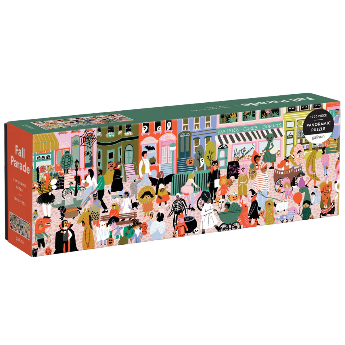 Puzzle box with colorful design of people on a street