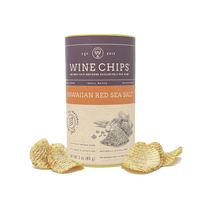 Hawaiian Red Sea Salt Wine Chips featuring specialty alaea sea salt in a 3 oz gourmet snack tube.