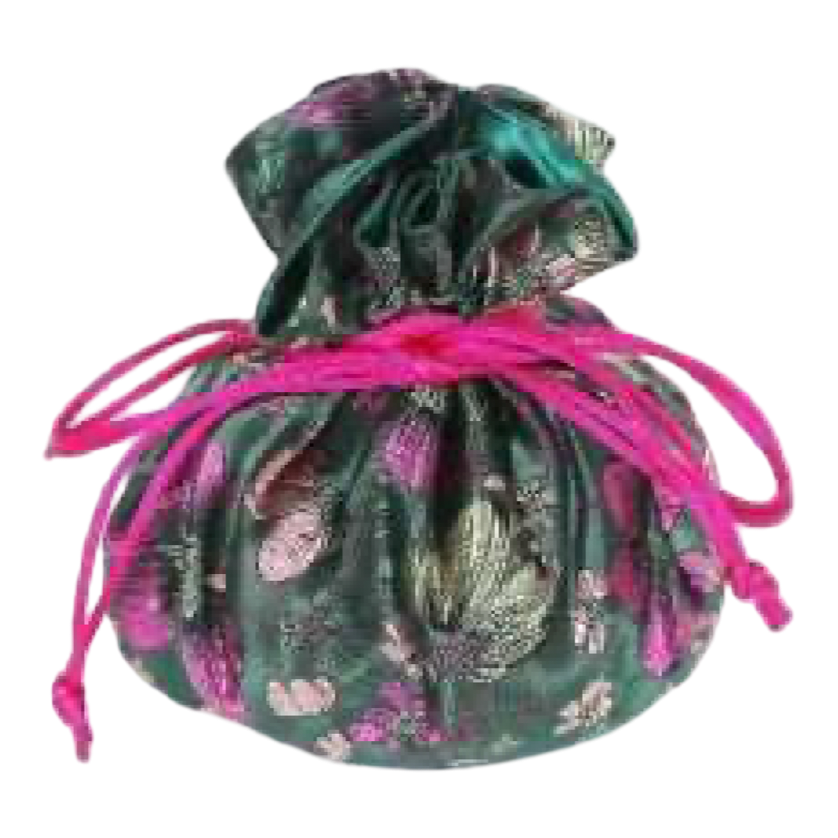 Green Bamboo & Floral Brocade Jewelry Pouch