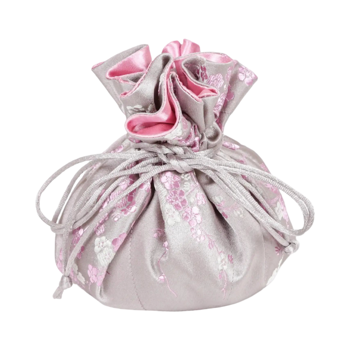 Light Gray Cherry Blossom Brocade Jewelry Pouch