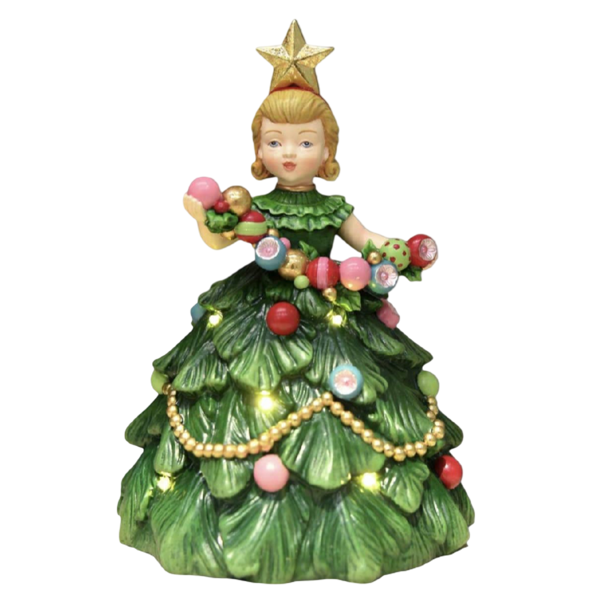 December Diamonds Holly & Jolly Vintage Christmas Tree Girl, 8 Inch