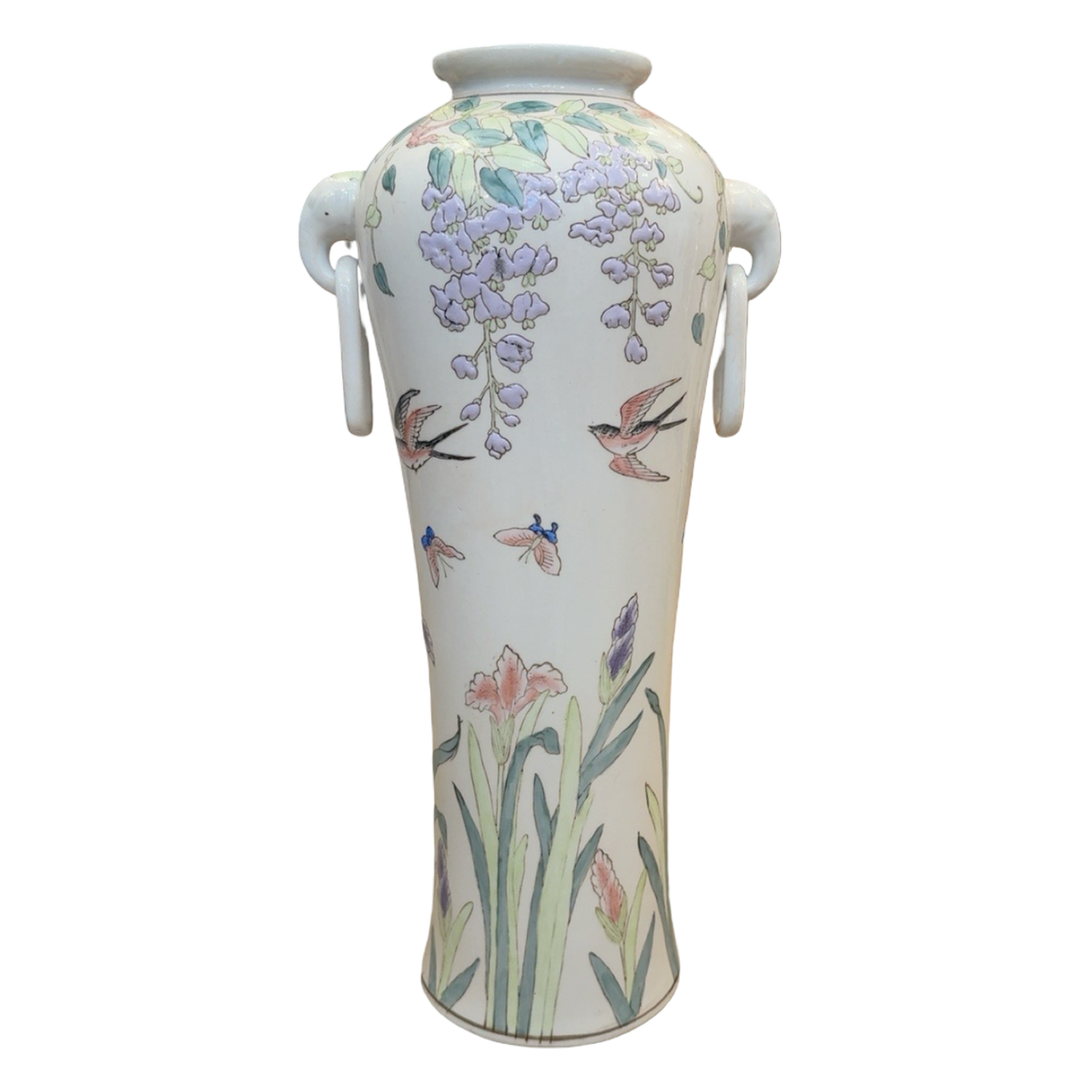 Vintage Chinoiserie Floral Vase with Birds & Wisteria
