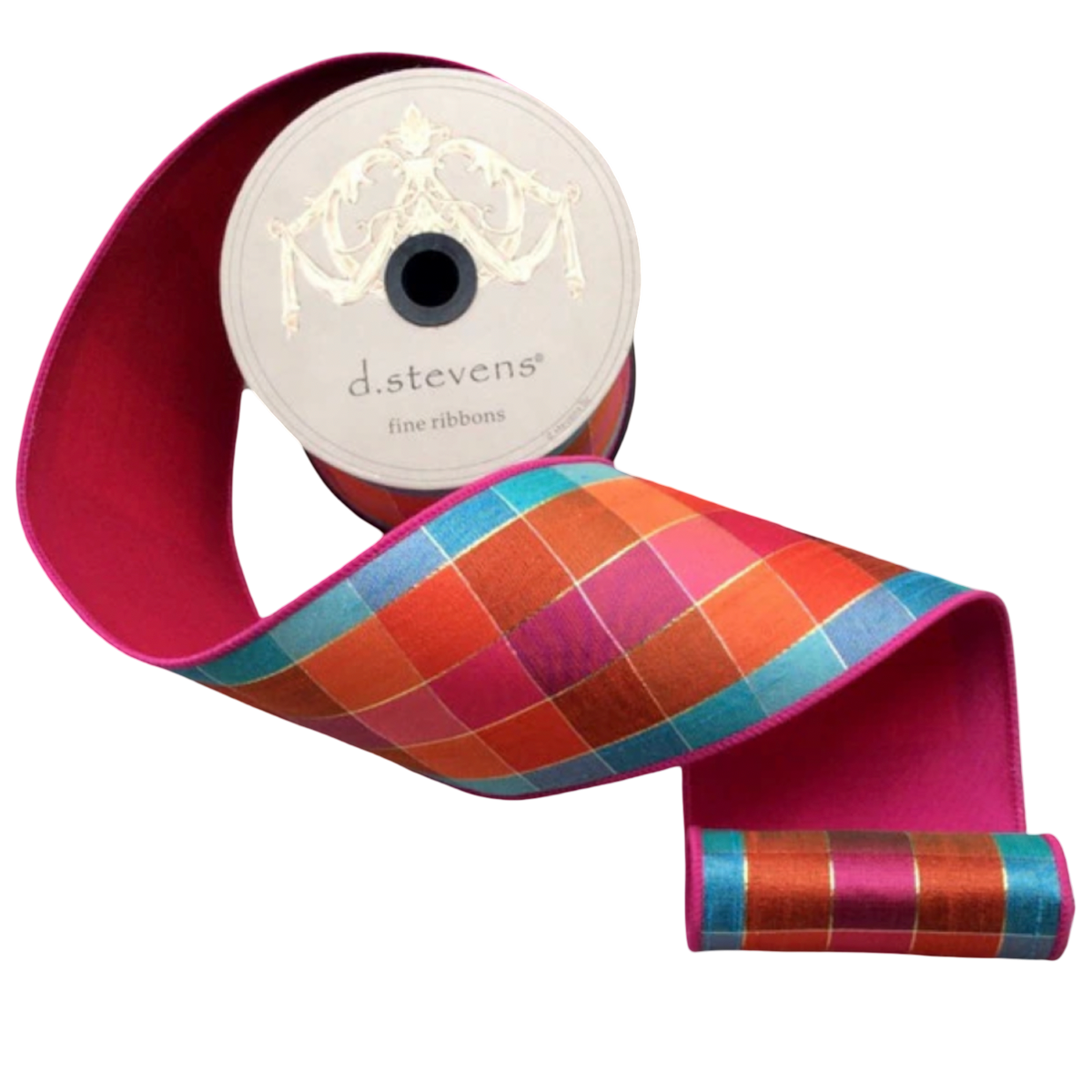 D. Stevens Hot Pink, Orange & Blue Plaid Wired Ribbon | 4"
