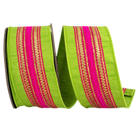 Regal Stripe Ribbon in Lime & Fuchsia | 2.5”