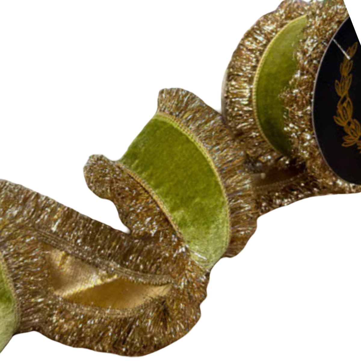 JME Apple Green Velvet & Gold Fringe Ribbon | 4" Wide