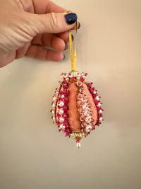 Vintage Peach & Pink Jeweled Ornament | Elongated