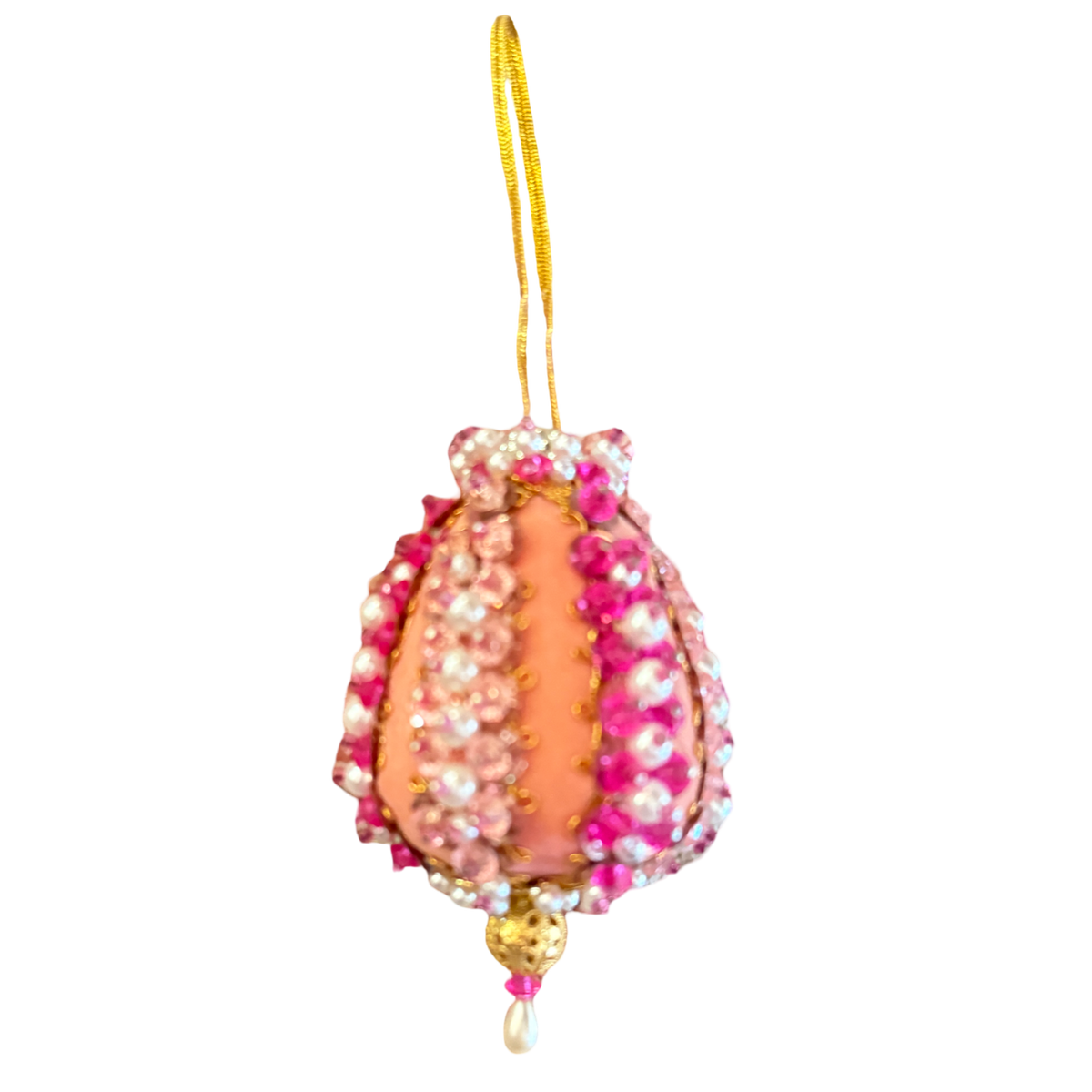 Vintage Peach & Pink Jeweled Ornament | Elongated