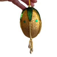 Vintage Emerald & Gold Ornament | Beaded Drop