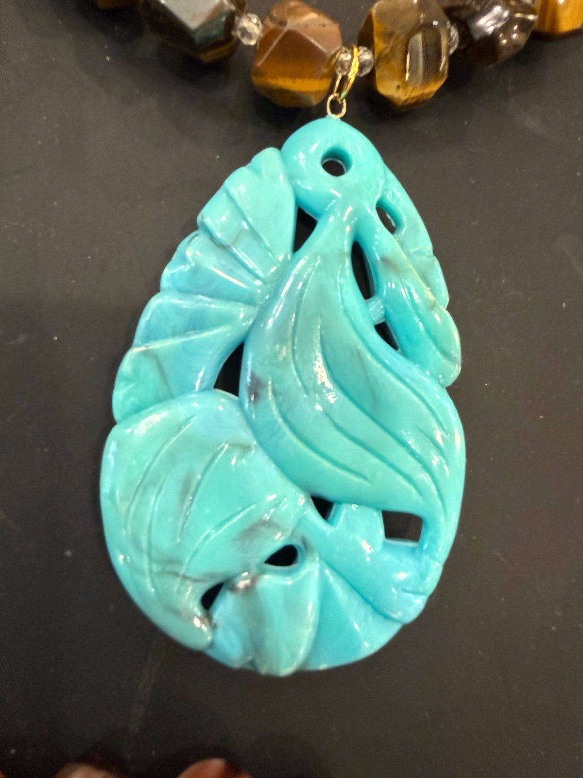 Made in the Deep South | Tiger’s Eye & Turquoise-Blue Leaf Pendant Necklace