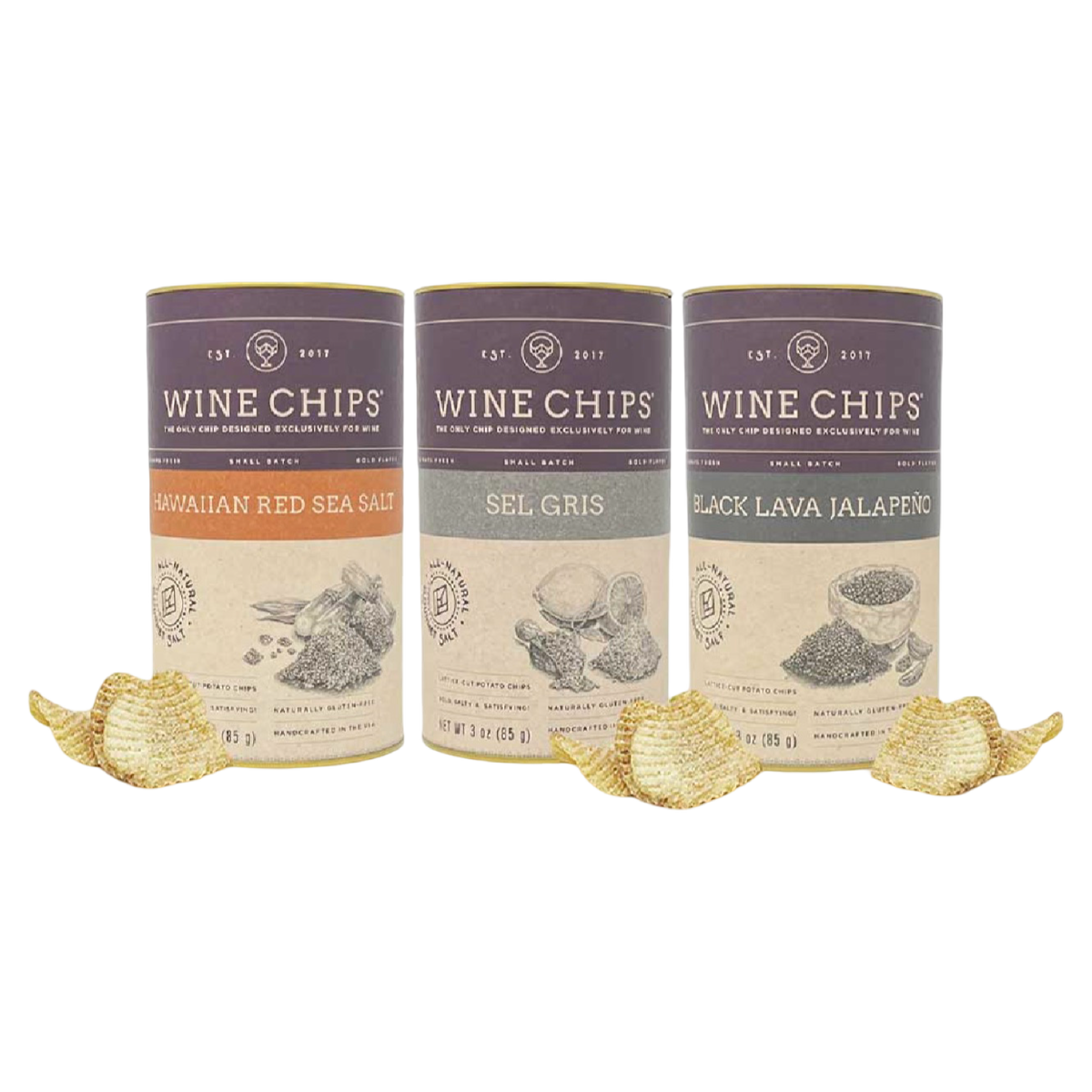 Wine Chips Salt of the Earth Collection | Gourmet Wine Pairing Chips, Set of 3