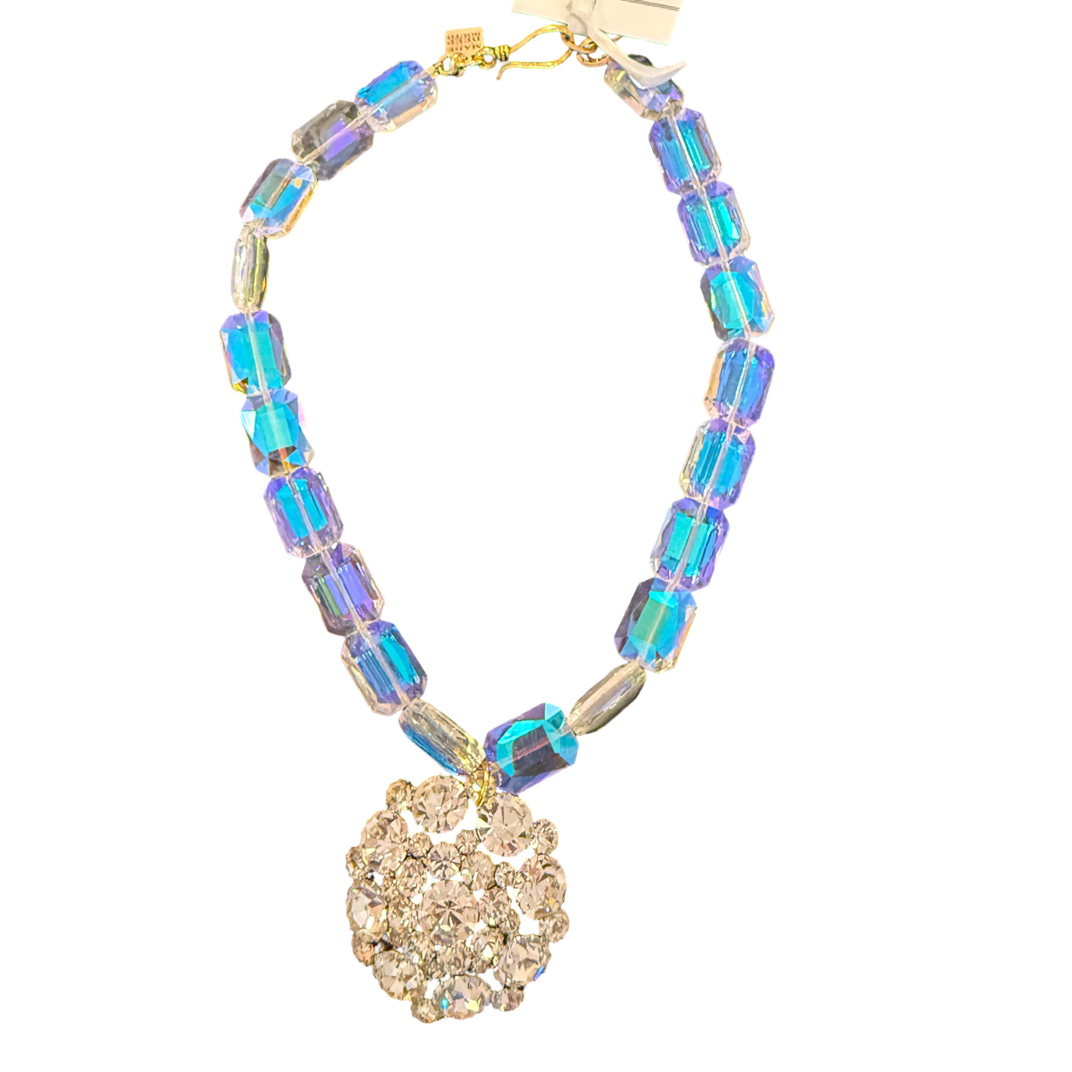 Made in the Deep South Vintage Weiss Rhinestone Brooch & Iridescent Bead Necklace