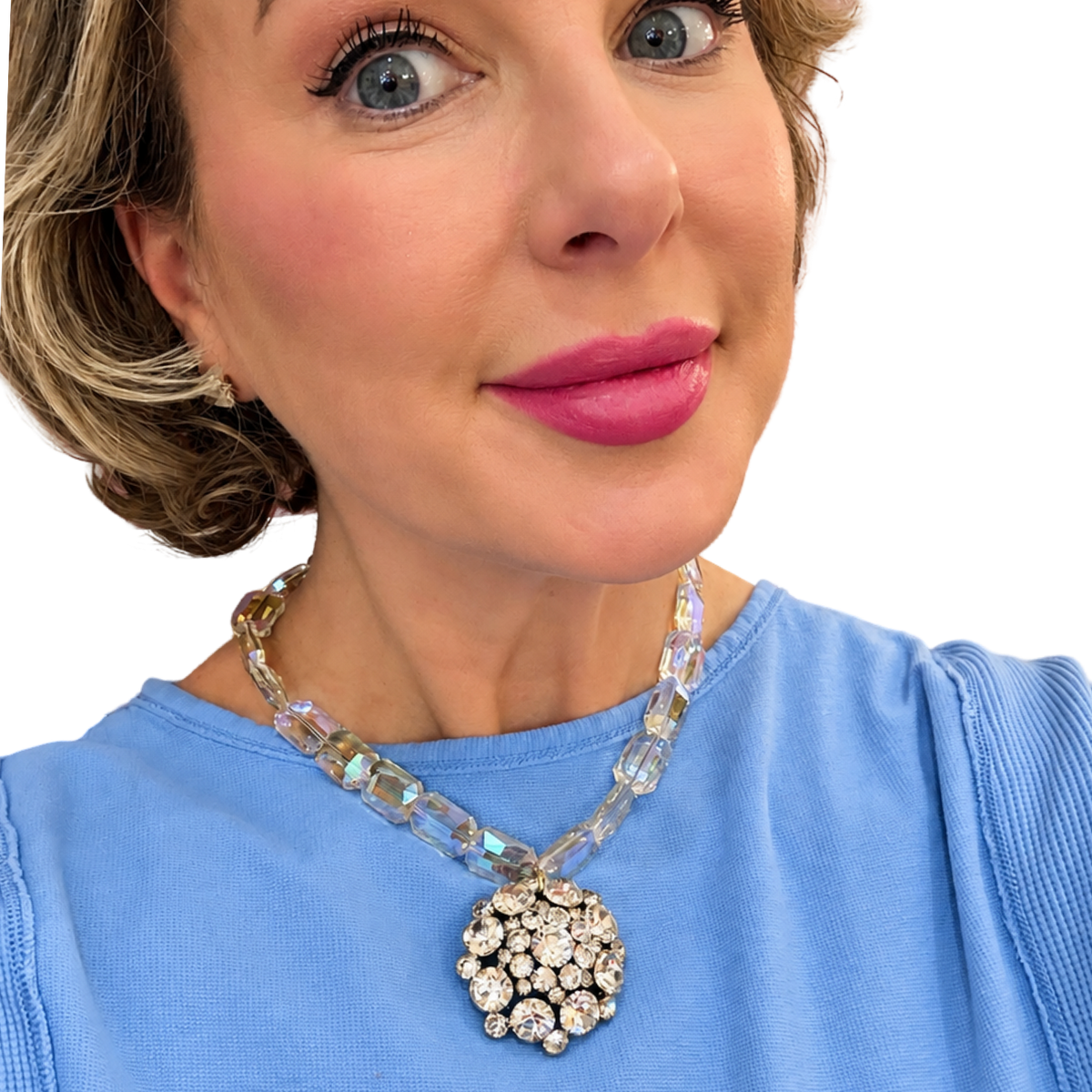Made in the Deep South Vintage Weiss Rhinestone Brooch & Iridescent Bead Necklace