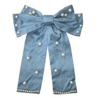 Blue Dupioni & Pearl Hair Bow