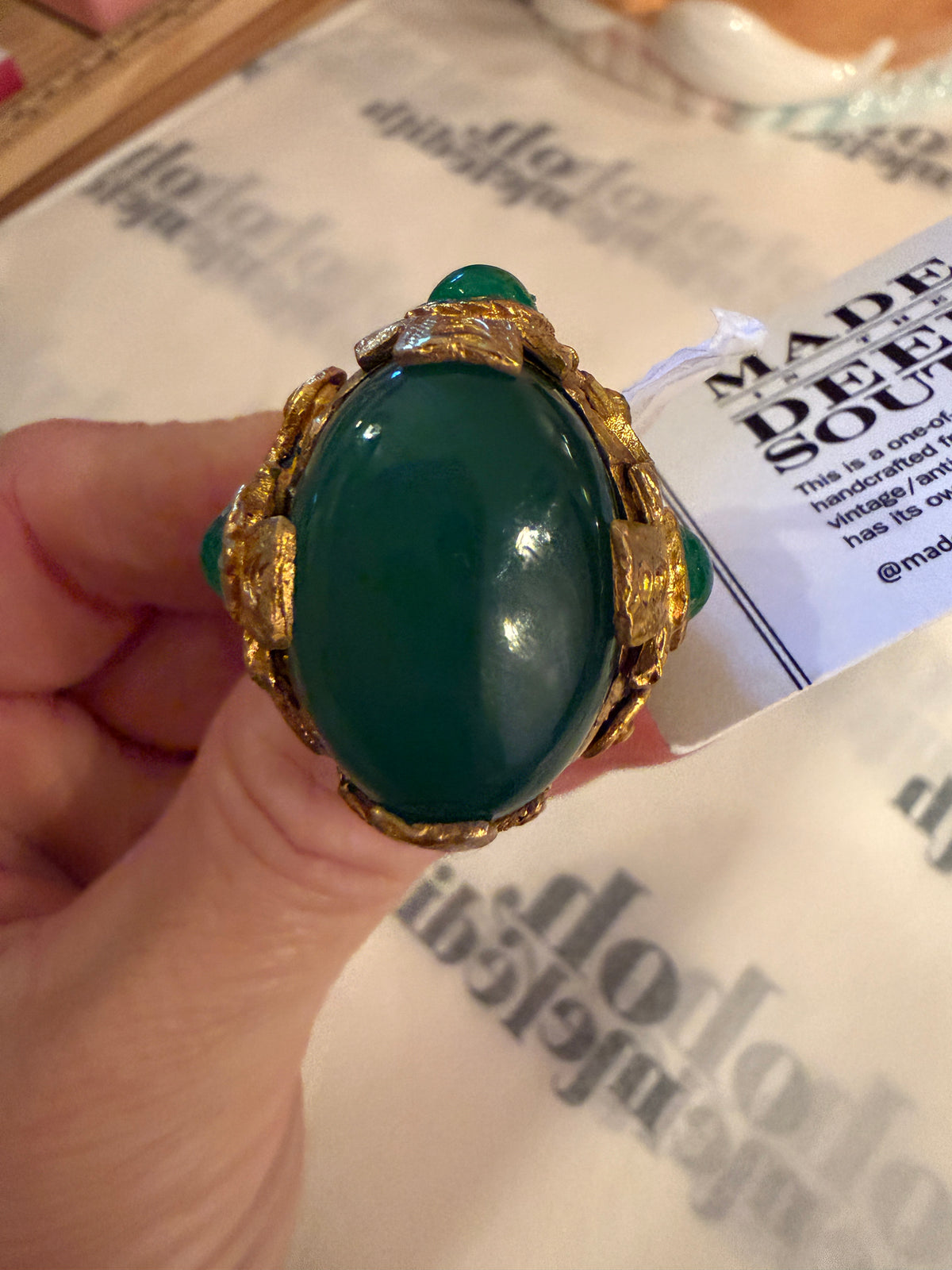 Made in the Deep South | 1960s Green Cabochon Cocktail Ring