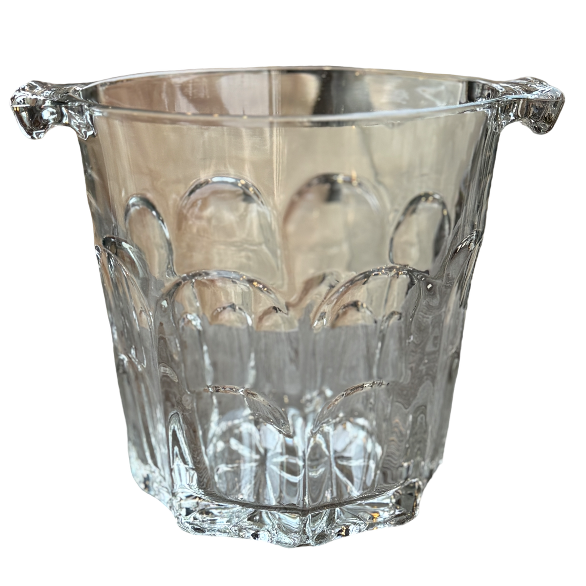 Vintage Clear Glass Ice Bucket with Side Handles