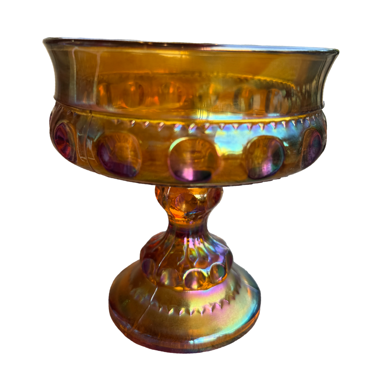 Vintage Amber Carnival Glass Pedestal Bowl