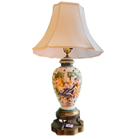 Pair of Vintage Capodimonte Cherub Vineyard Porcelain Table Lamp with Gilt Base