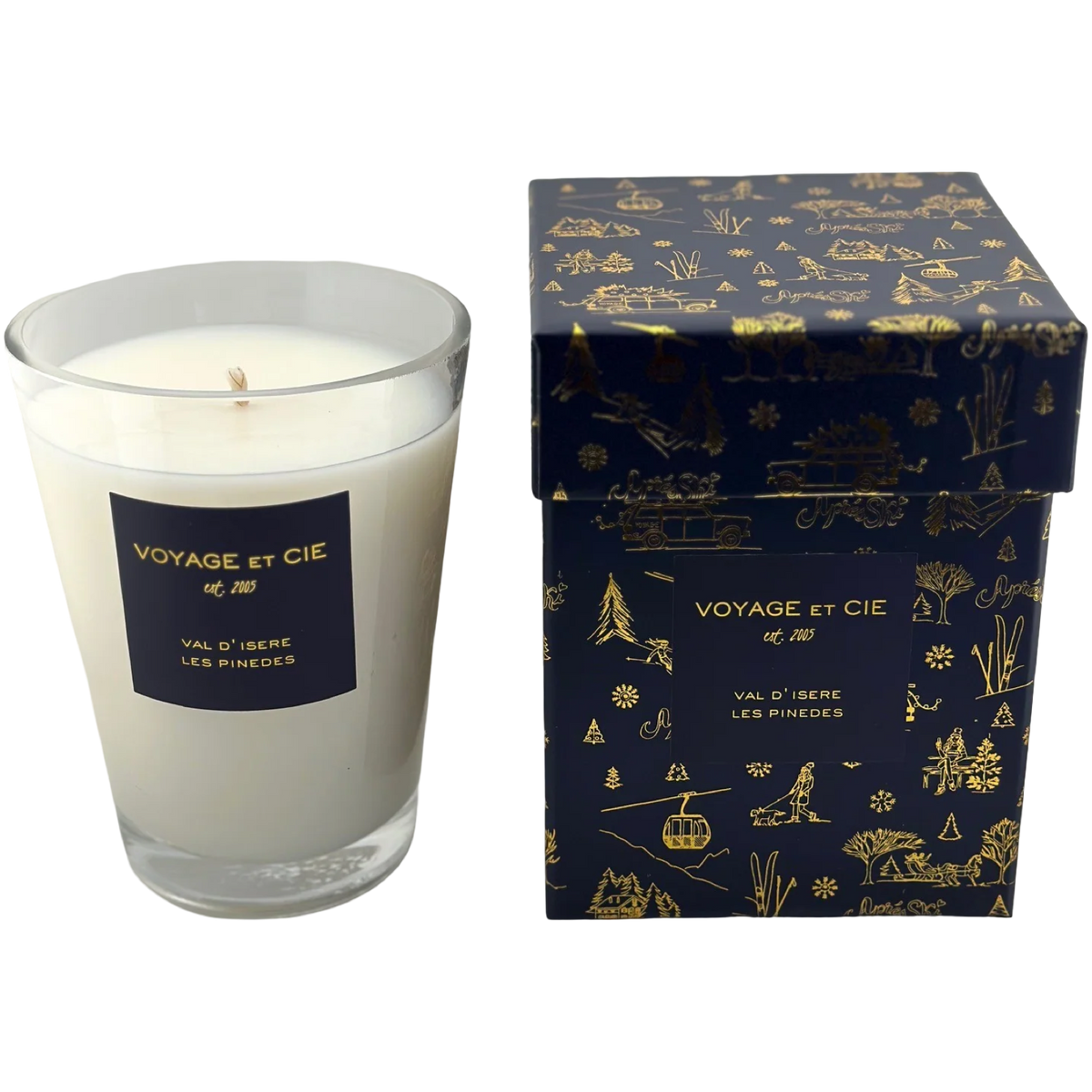 Voyage et Cie Val d’Isère Candle – Les Pintades Après Ski Collection (Navy & Gold Box)