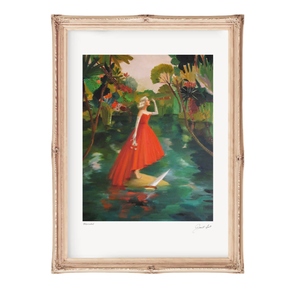 Janet Hill Shipwrecked Red Dress Telescope Art Print Red Dress