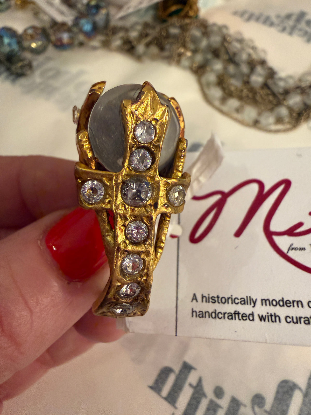 Made in the Deep South | 1970s Gray Cabochon Cross Ring