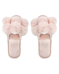 MeMoi slippers, plush pompom slippers, open toe house shoes, blush pink slippers, cozy glam slippers, fuzzy slippers for women, stylish loungewear slippers, whimsical pompom shoes, luxe plush slippers, giftable women’s slippers