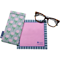 Peepers x Laura Park Buzzworthy reading glasses in Tortoise and Marigold Ticking Stripe Pink