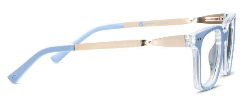 Peepers x Laura Park Sidebar +1.25 readers in Light Blue and Rosemary Stripe Lavender