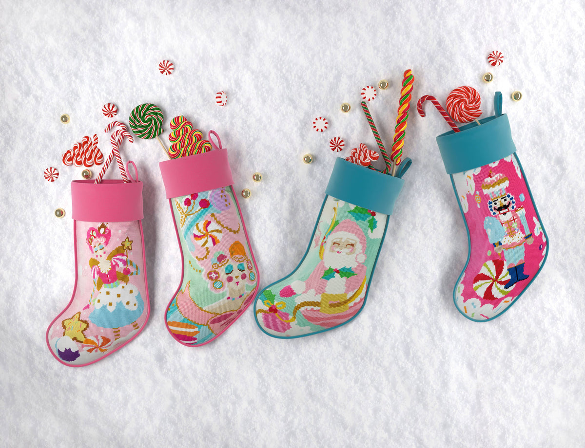 Marie Sweet Colorful Embroidered Christmas Stocking | Pink Velvet