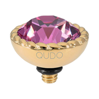 QUDO Bocconi 11mm interchangeable jewelry top featuring a Dark Rose Swarovski crystal set in polished gold stainless steel.
