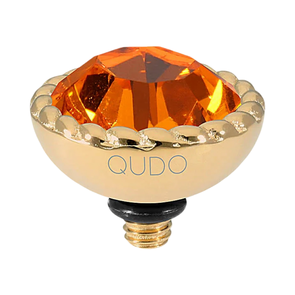 QUDO Bocconi gold, QUDO interchangeable jewelry, gold crystal topper, red crystal jewelry, orange crystal jewelry, Swarovski crystal jewelry, interchangeable jewelry topper, warm tone crystal jewelry, statement crystal jewelry, QUDO top