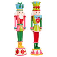 RAZ Imports Neon Noel 16 inch multicolored Christmas nutcracker figurines featuring pink soldier and green king designs