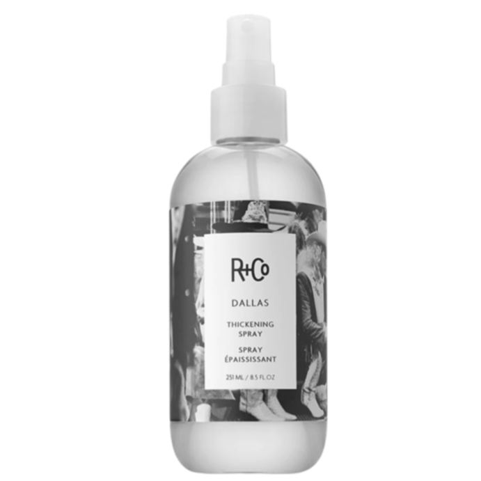 R+Co DALLAS spray, thickening blow dry spray, volume spray for big hair, Texas style hair spray, root lifting spray, smoothing volumizing spray, body building hair spray, blowout styling product, thick hair spray with shine, R+Co volume boost