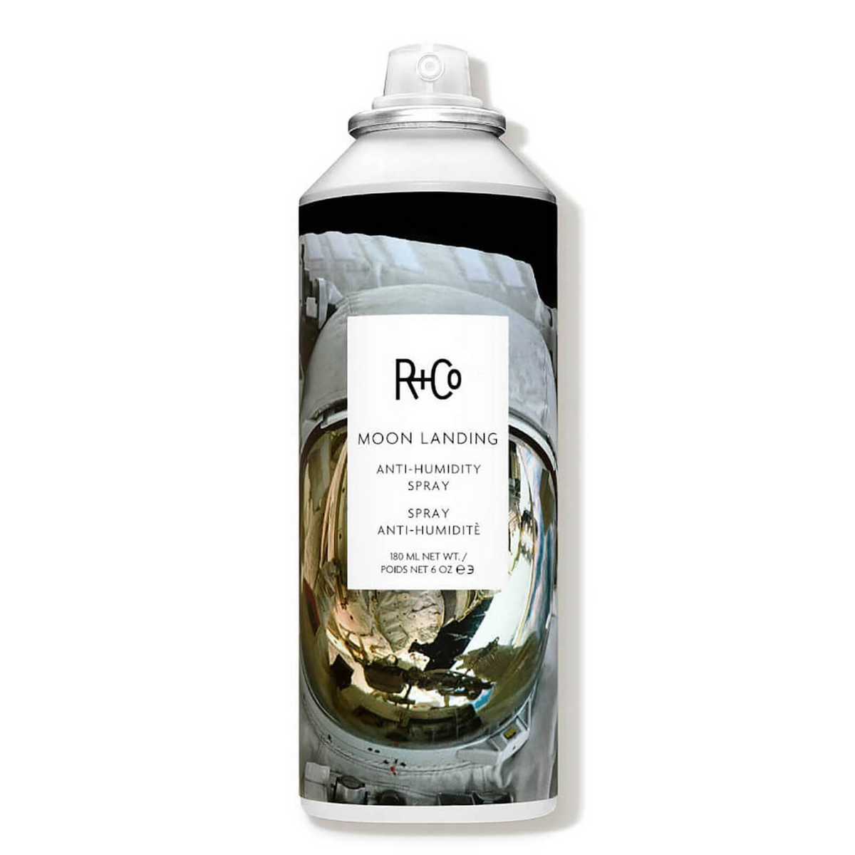R+Co MOON LANDING spray, anti-humidity hair spray, frizz control in humidity, flyaway tamer spray, satin finish hair mist, humidity resistant styling spray, lightweight anti-frizz spray, flexible hold hair spray, weatherproof styling product, R+Co frizz control aerosol
