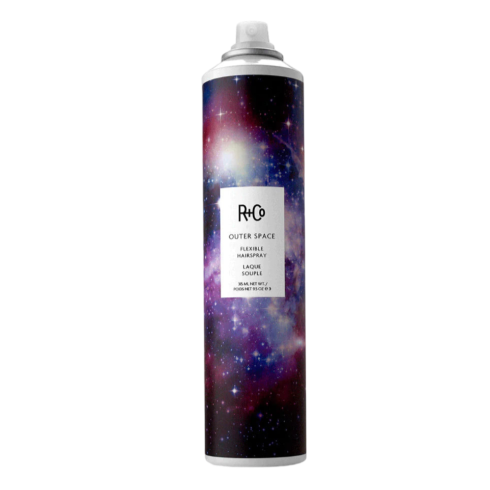 
R+Co OUTER SPACE hairspray, flexible hold working spray, brushable styling spray, hairspray for layering, all hair type styling spray, on-set stylist hairspray, reworkable hairspray, non-crunchy hair spray, versatile styling spray, changeable hair spray