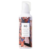 R+Co RODEO STAR foam, thickening styling mousse, volume foam for fine hair, non-sticky hair thickener, blowout volume foam, hair density styling product, touchable volume mousse, lift for medium hair, thickening foam for styling, R+Co volumizing foam